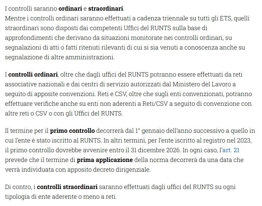 Partono i controlli sugli Enti del Terzo Settore